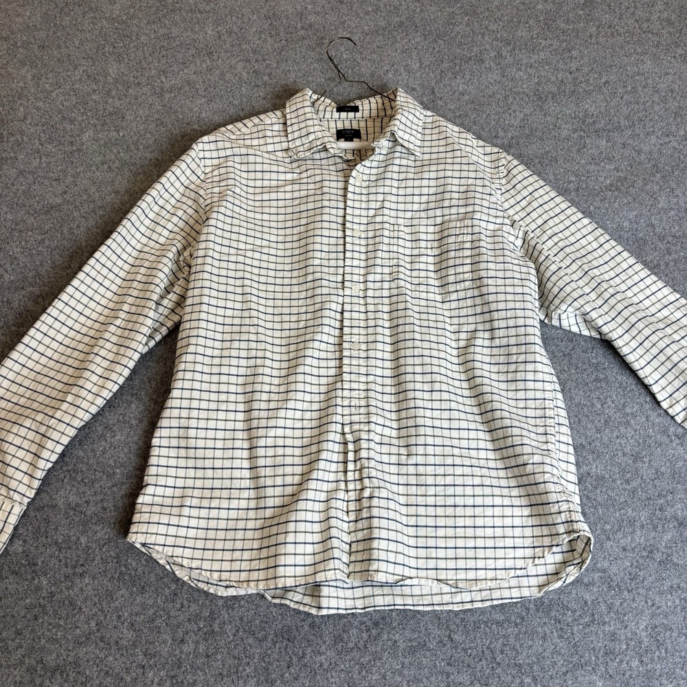 J.Crew Shirt Mens Xl Button Down Slim Fit Oxford Cream Blue Check Long Sleeve